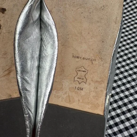 Tory Burch Ines Metallic Leather Ballet Flats Silver Square Toe Womens Size 10 - Picture 5 of 6